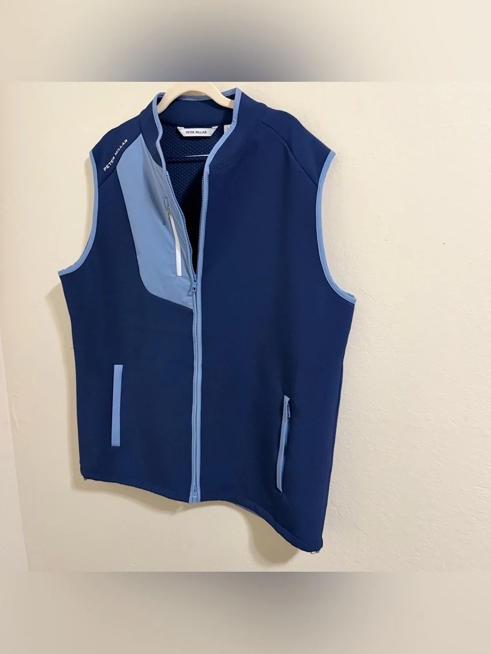 Peter Millar Crown Sport Squallblock Vest Navy Blue Golf Full Zip Men's Large
